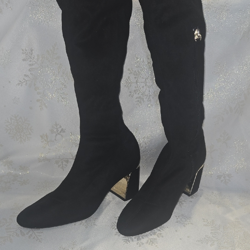 Zara Black Over-the-Knee Boots with Metallic Heel - Picture 4 of 13